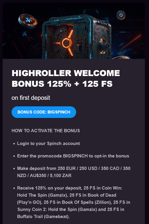 Highroller Willkommensbonus Spinch Casino